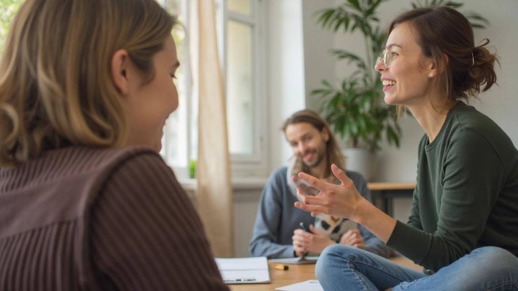 Diverse Gruppe von Menschen in einem Workshop-Setting mit positiver Energie